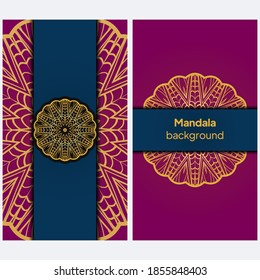 Business card with decorative floral mandala. Vector illustration