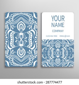 Business card, decorative ornamental invitation collection. Hand drawn Islam, Arabic, Indian, lace pattern