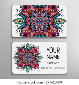 Business card, decorative ornamental invitation collection. Hand drawn Islam, Arabic, Indian pattern