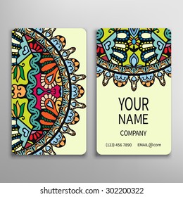 Business card, decorative ornamental invitation collection. Hand drawn Islam, Arabic, Indian, lace pattern