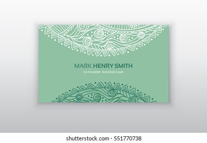 Business card, decorative ornamental invitation collection. Hand drawn Islam, Arabic, Indian, lace pattern. Retro Vintage business card. Vector background. Card or invitation.
