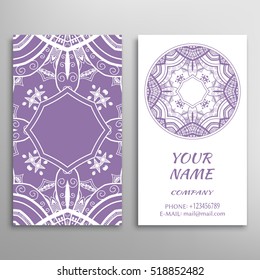 Business Card design. Abstract geometric pattern and line mandala round ornament. Vintage decorative elements for logo, icon, label, emblem. Graphic lace pattern, tribal ethnic arabic indian motif