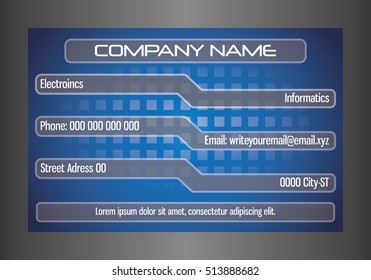 Business card design, attractive informatics/electronics vintage style. Font not included. Layered for easy edit, the design is print ready