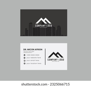 Business card design with black and white background. Vector template for real estate agency