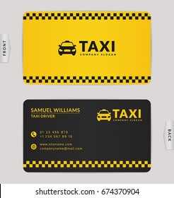 Business card design in black and yellow colors. Stylish vector template for taxi company.