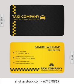 Business card design in black and yellow colors. Stylish vector template for taxi company.