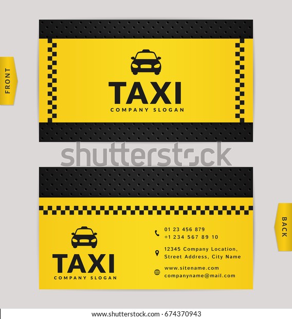 Business card design in black and yellow\
colors. Stylish vector template for taxi\
company.