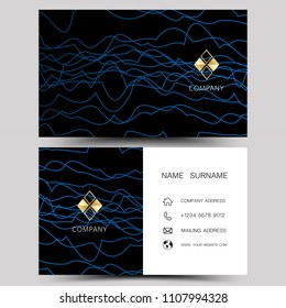 Business card design. Blue and black on gray background. Vector illustration EPS10 . 