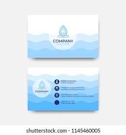 Business card design for company. Blue wave in flat design vector