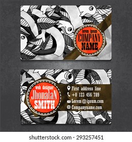 Business card design with detailed doodles. Vector illustration