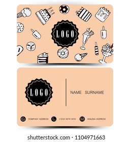 Business card design doodle concept. Use for bakery shop .Vintage color EPS10.