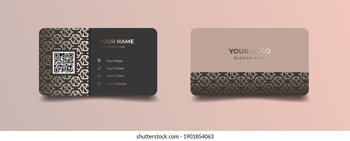 Business card design with elegant pattern. Modern concept with golden decoration art. Vector illustration print template.