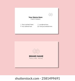 Business card design features a modern, minimalist aesthetic with a clean layout. The front side has a white background with essential contact details, including name, profession, email, phone.