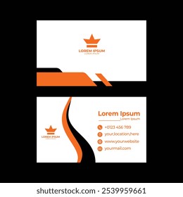 The business card design features a sleek, modern layout that exudes professionalism and creativity. Measuring the standard 3.5 x 2 inches, the card uses a vertical orientation to stand out. The backg