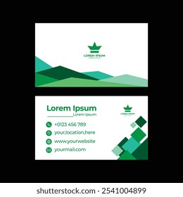 The business card design features a sleek and modern aesthetic, utilizing a minimalist approach. The front side showcases the company logo prominently at the center, with the name of the business 