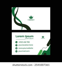 The business card design features a sleek and modern aesthetic, utilizing a minimalist approach. The front side showcases the company logo prominently at the center, with the name of the business 