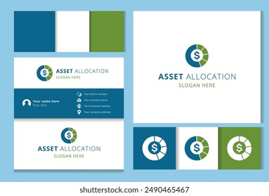Business card design featuring asset allocation logo with dollar sign