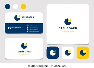 Business card design featuring a dashboard logo with growing bar graph