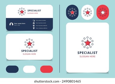 Diseño de tarjeta de visita con una estrella roja rodeada por el logotipo de círculos