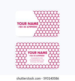 Business card design with geometric pattern in red and white, vector illustration