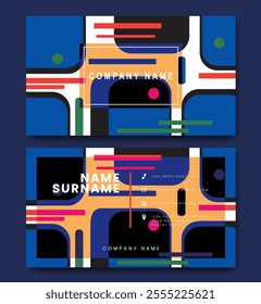 Business card design geometric template. Bright colors double sided corporate cards