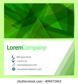 Business card design, green abstract with triangles, name card, vector illustration