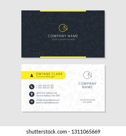 business card design with hand drawn doodle background