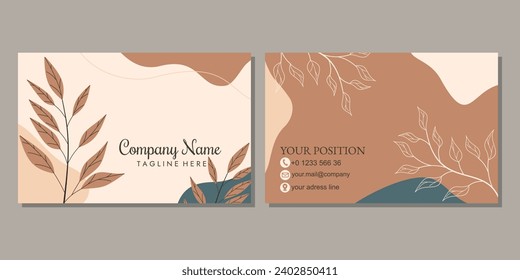 business card design with hand drawn floral pattern. horizontal orientation for identity cards, thank you cards, covers, invitations.