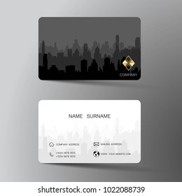Business card design. Inspiration from builging city. Tow side black and white on the gray background. Vector EPS10