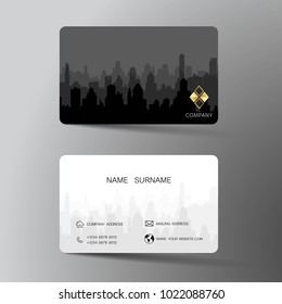 Business card design. Inspiration from builging city. Tow side black and white on the gray background. Vector EPS10