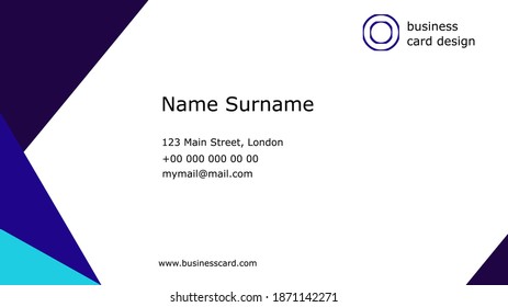 Business card design. Minimalist business card geometric abstract blue and white template. Professional flat vector illustration, modern company ID card design