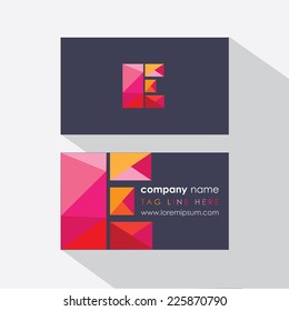 business card design mockup with multicolored bold letter e logo element