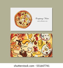 Business card design with pizza sketch
