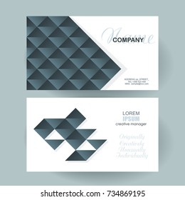 Business card design with poligonal mosaic pattern, blue geometric composition, vector illustration.