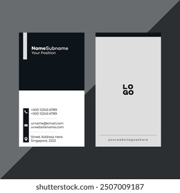Business Card Design, Professional Minimalist Business Card Template. Black, light gray color