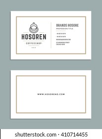 Business Card Design and Retro Style Template Coffee Shop Logo. Vector Design Element Vintage Style for Label. Business Card Template.