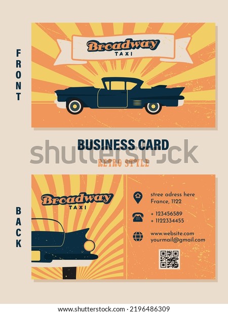 Business card design in retro style. Stylish\
vector template for taxi\
company.