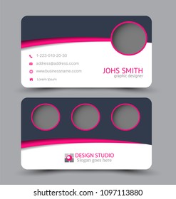 Business card. Design set template for company corporate style. Vector illustration. Blue and pink color.