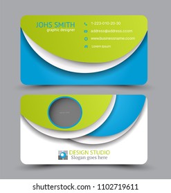 Business card. Design set template for company corporate style. Vector illustration. Blue and green color.