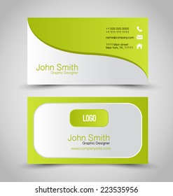 Business card design set template for company corporate style. Green and silver color. Vector illustration.