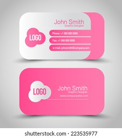 Business card design set template for company corporate style. Pink and silver color. Vector illustration.