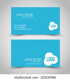 Business card design set template for company corporate style. Blue and white color. Vector illustration.