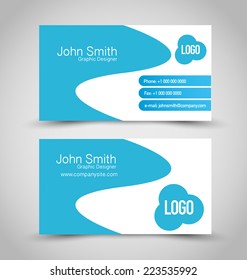 Business card design set template for company corporate style. Blue and white color. Vector illustration.