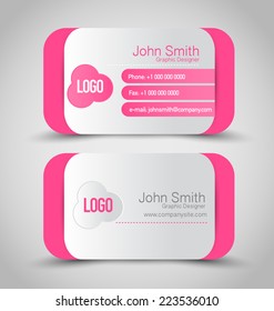 Business card design set template for company corporate style. Pink and silver color. Vector illustration.