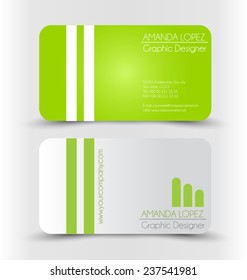 Business card design set template for company corporate style. Green and silver color. Vector illustration.