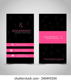 Business Card Design Set Template For Company Corporate Style. Pink And Black Color. Vector Illustration.