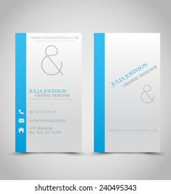 Business card design set template for company corporate style. Blue and silver color. Vector illustration.