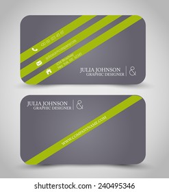 Business card design set template for company corporate style. Green and dark grey color. Vector illustration.