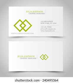 Business card design set template for company corporate style. Green and silver color. Vector illustration.