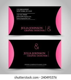 Business Card Design Set Template For Company Corporate Style. Pink And Black Color. Vector Illustration.